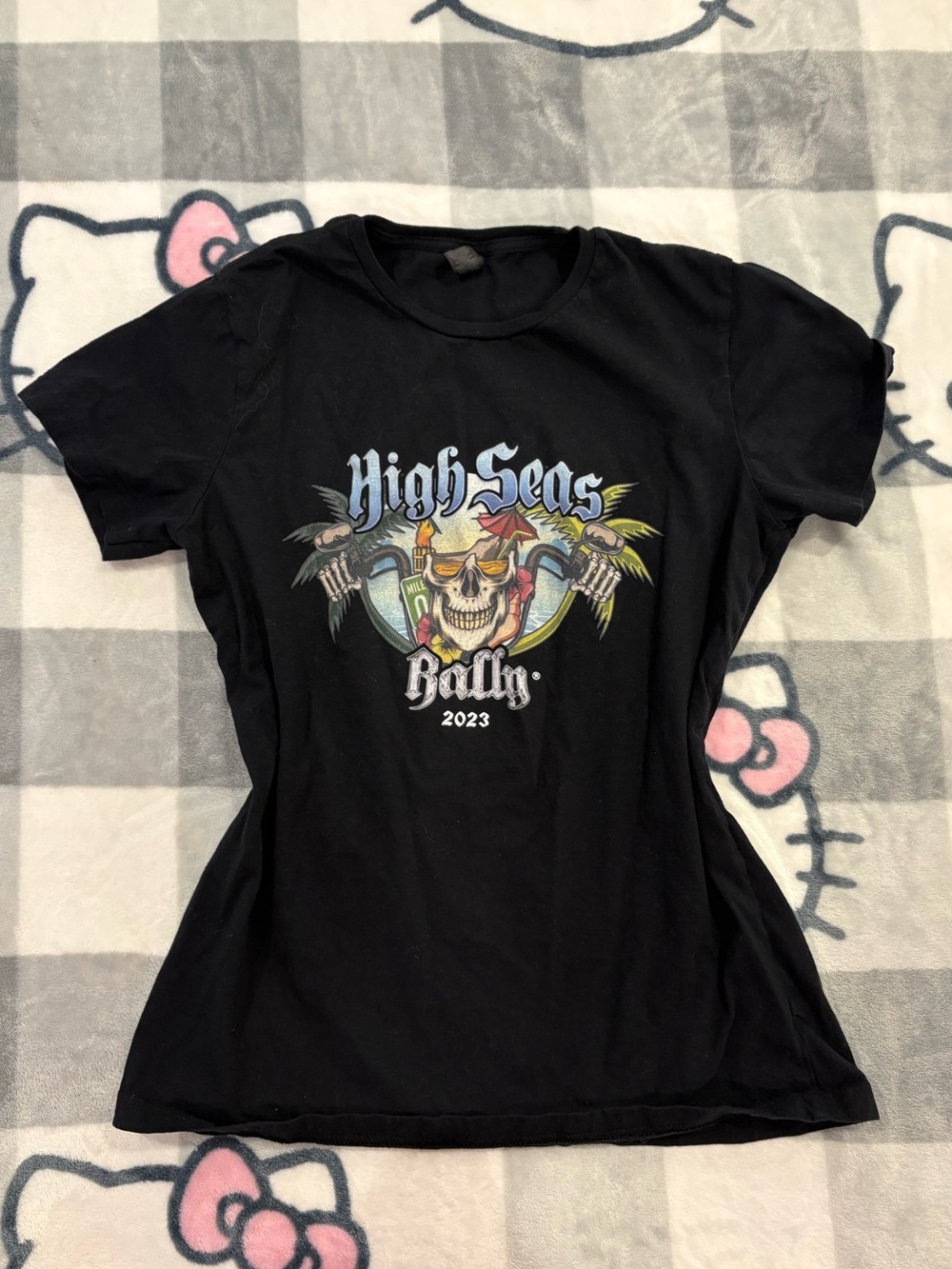 High Seas Rally 2023 Black Skull Motorcycle Graphic Baby Tee